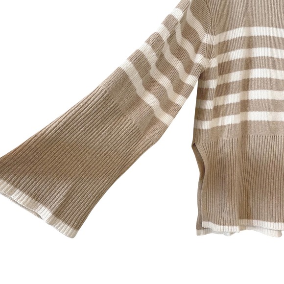 Rails Tessa Sand Stripe Mock Neck Quarter Zip Ribbed Knit Sweater Medium - Picture 5 of 10
